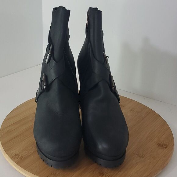 All Saints Aden Black Leather Ankle Heeled Boots Buckle Detail Women's EU 40 - Picture 3 of 14